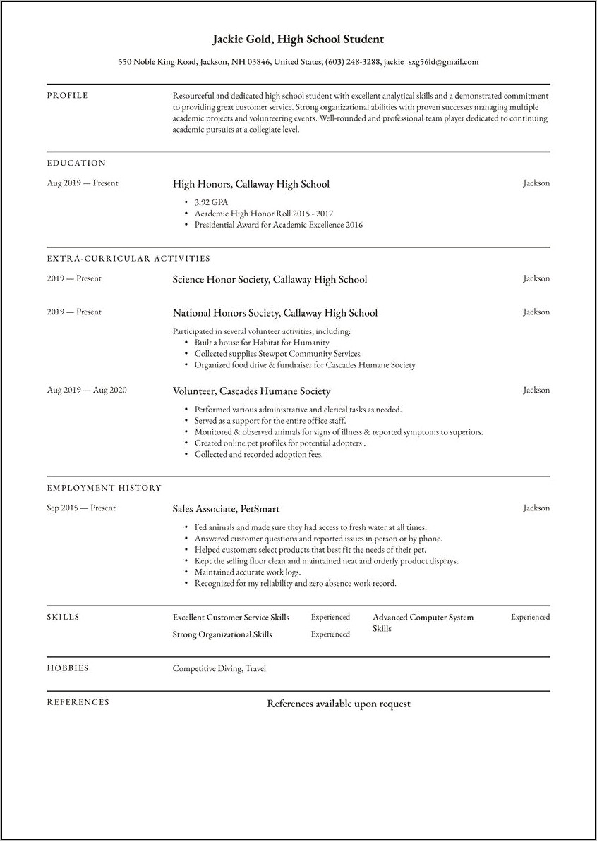 Resume After First Job Examples