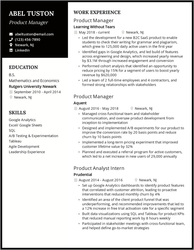 Resume Applying For Management Position