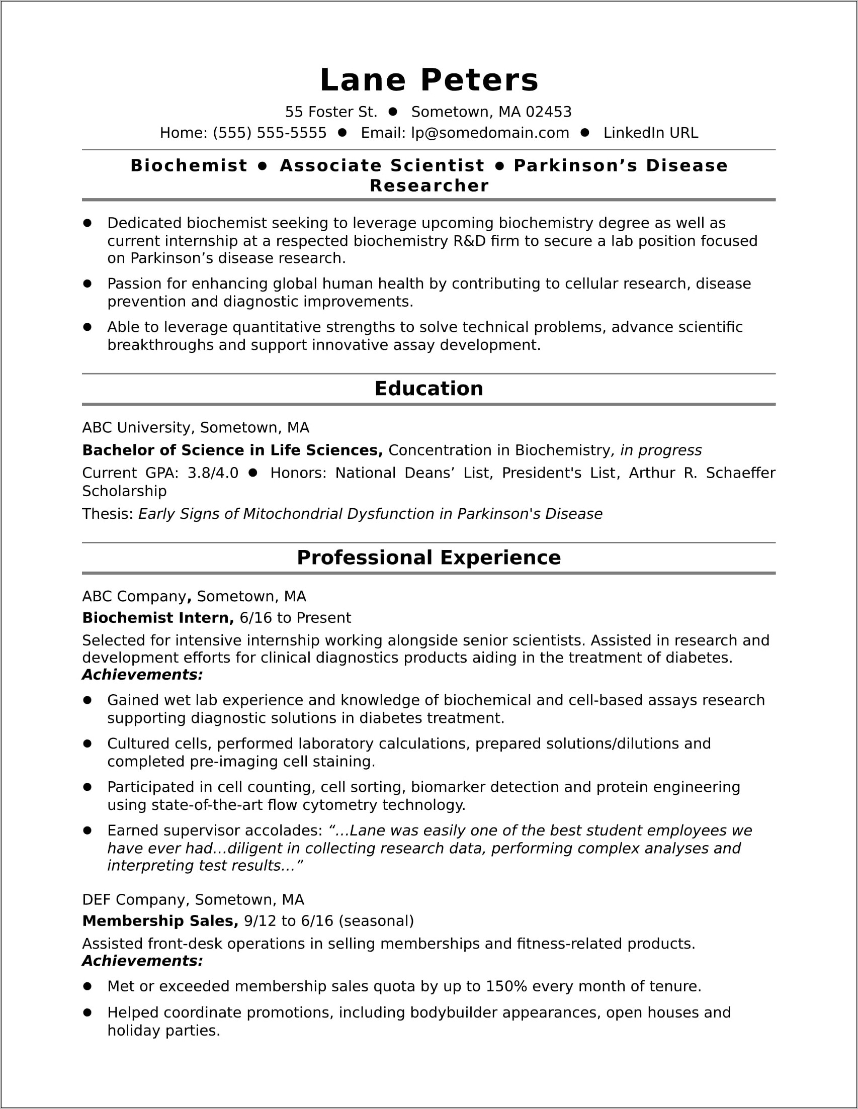 Resume Bachelor's Degree Example