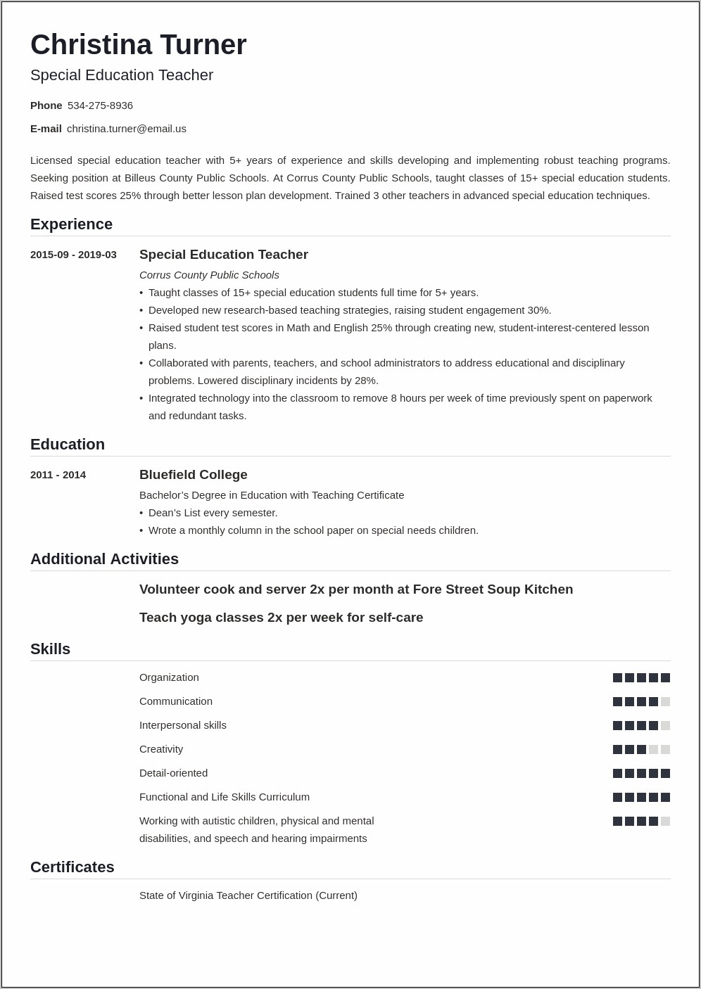 Resume Caree Objective Special Ed