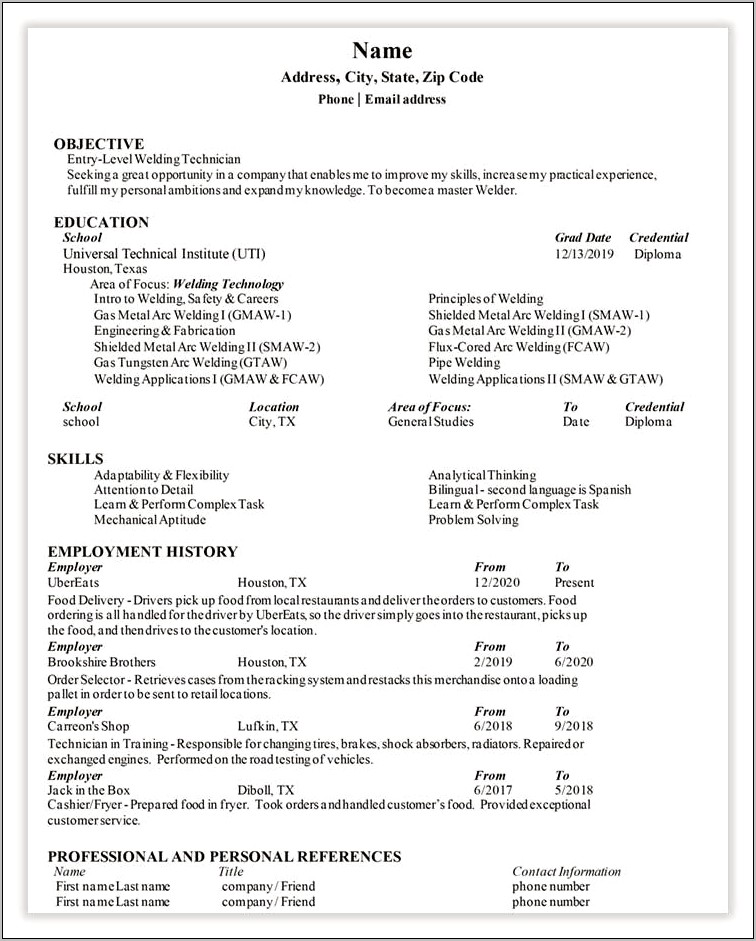 Resume Company Name First Examples