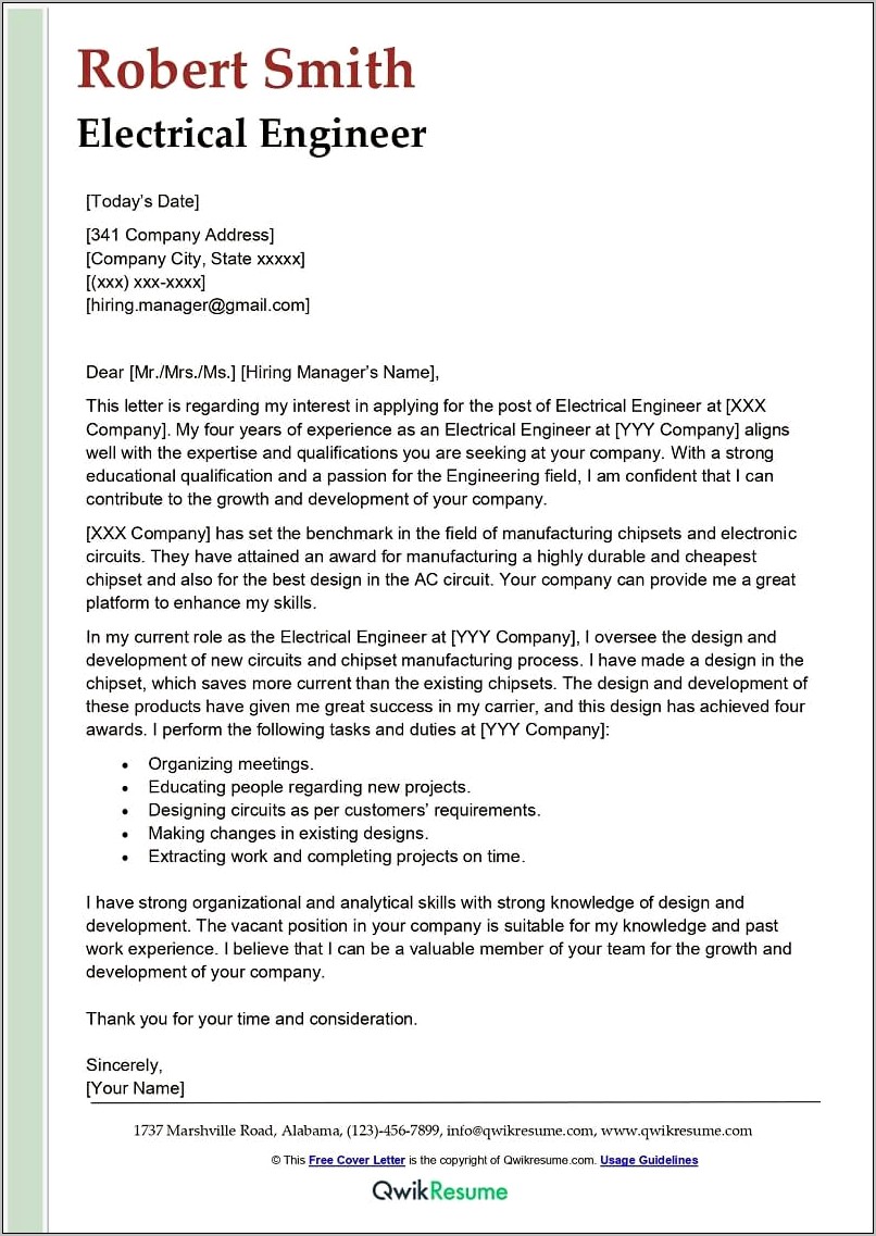 Resume Cover Letter Examples Engineering