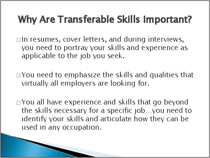 Resume Cover Letter Transferable Skills