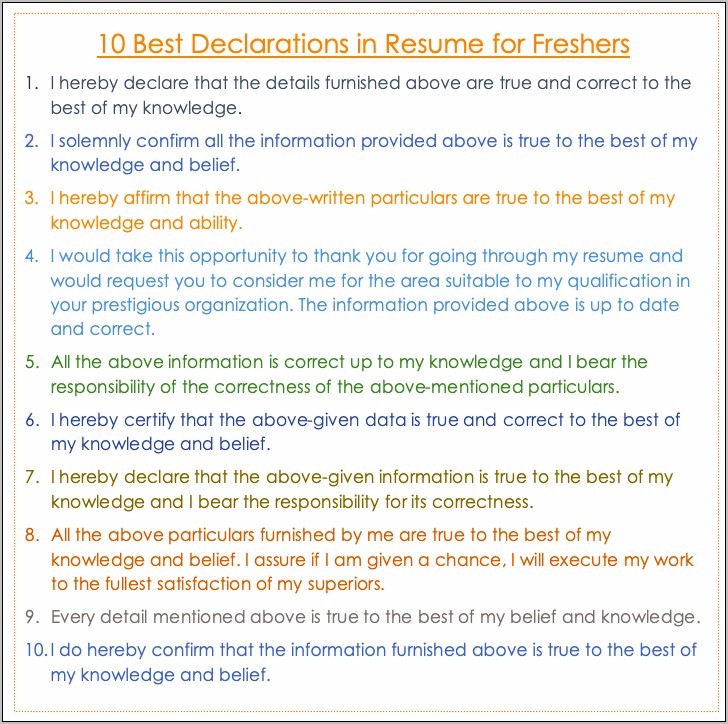 Resume Declaration Resume Templates Examples