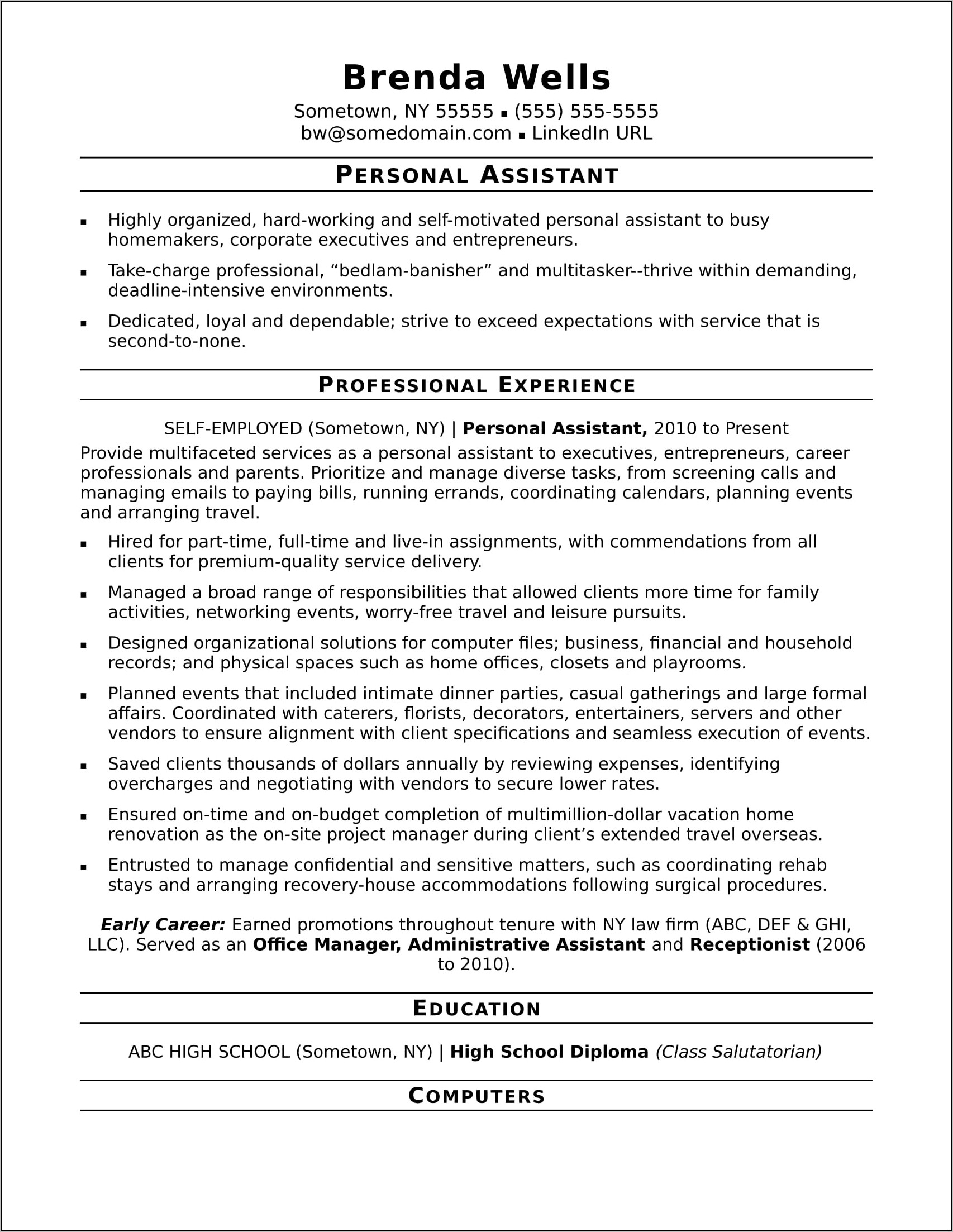 Resume Entrepreneur Career Profile Samples