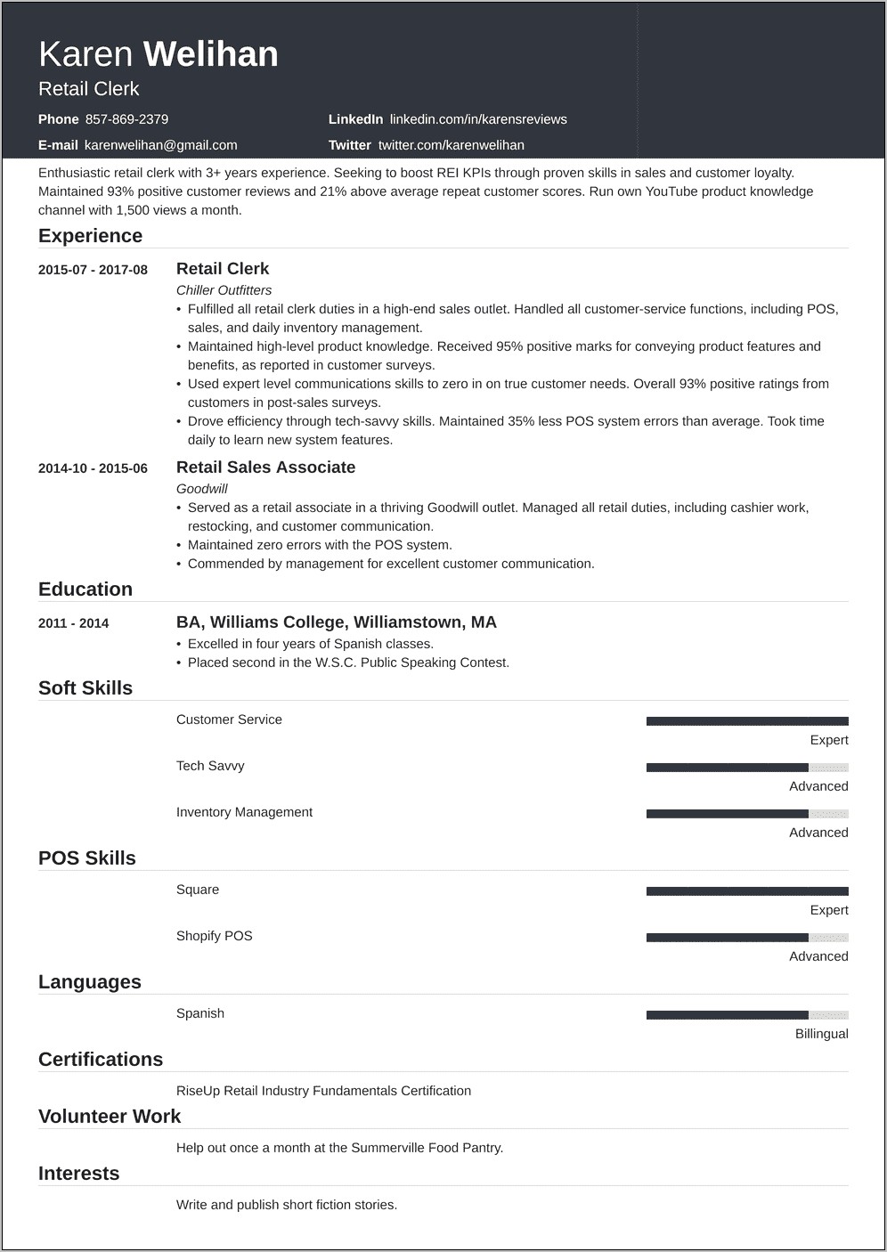 Resume Entry Level Retail Examples