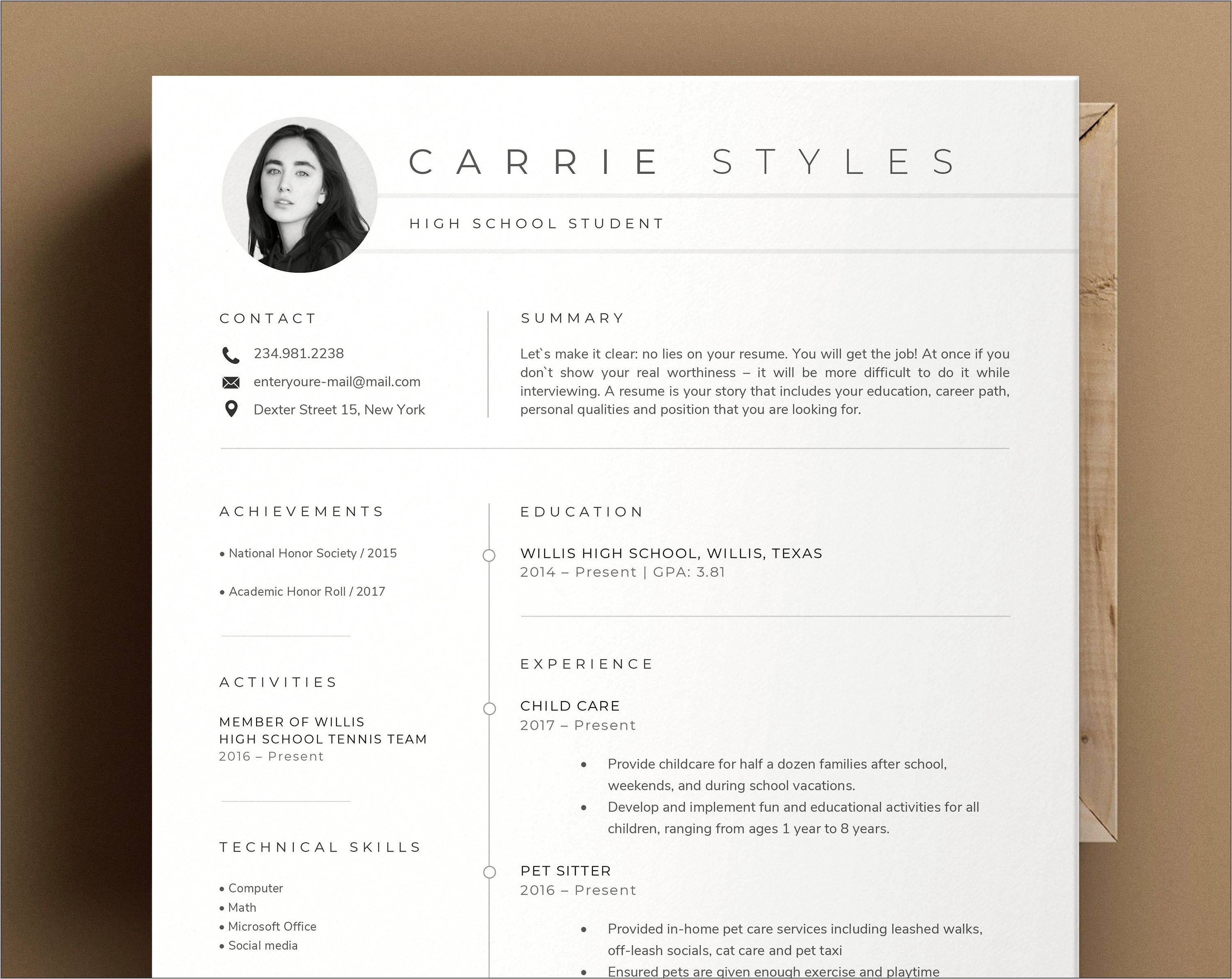 Resume Example After First Job