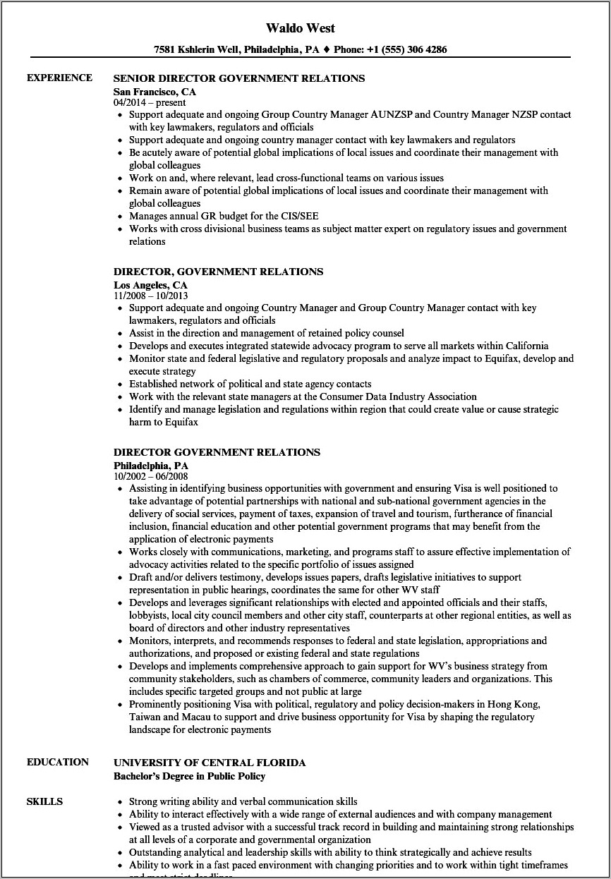 Resume Example For Capitol Hill