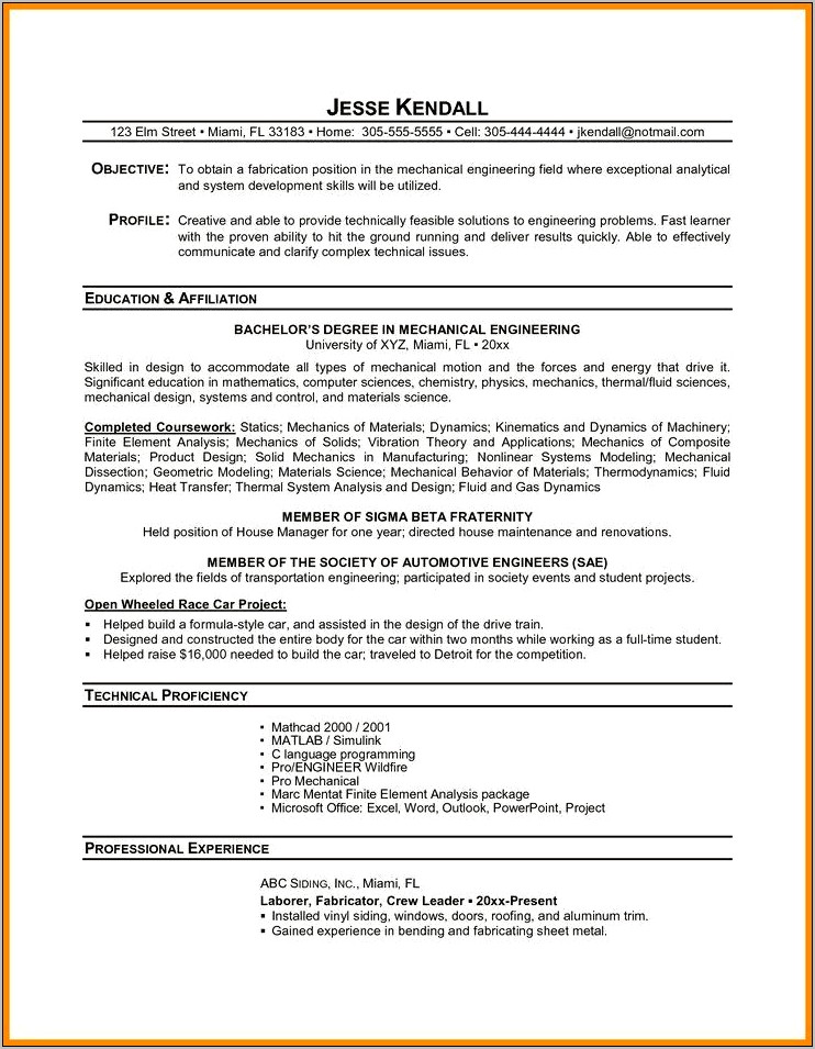 Resume Example For College Transfer