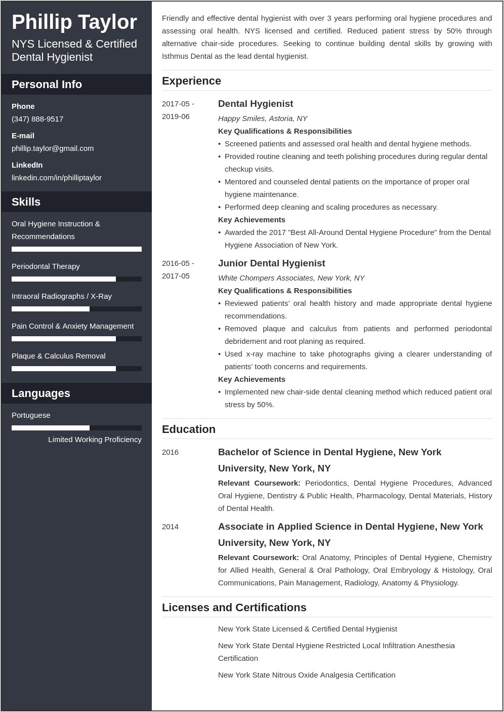 Resume Example For Dental Hygienist