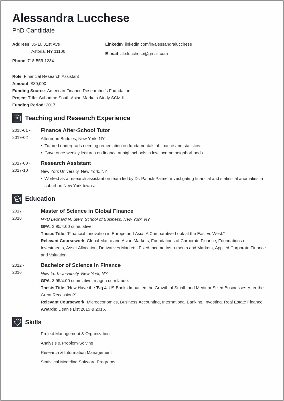 Resume Example For Masters Degree