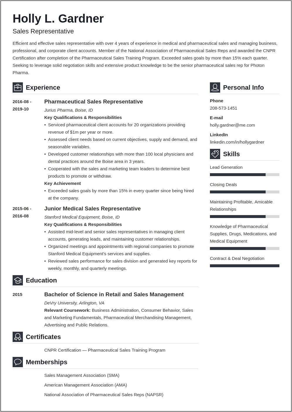 Resume Example For Sales Services