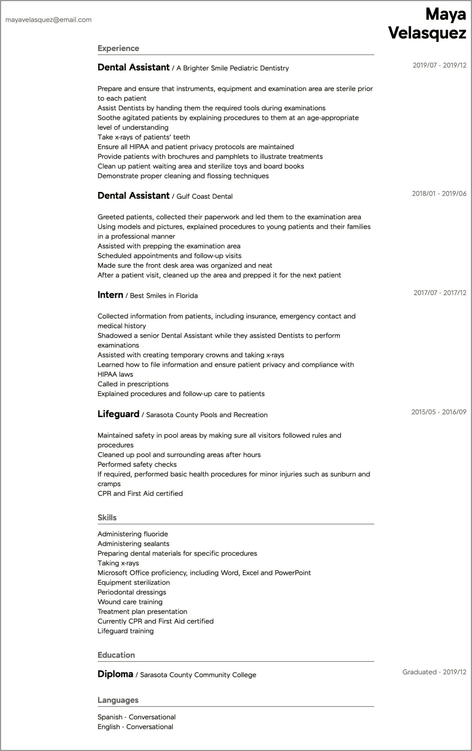 Resume Example For Shadowing Experience