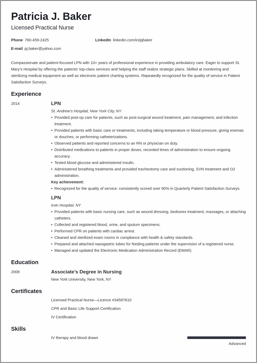 Resume Example For Vna Nurse