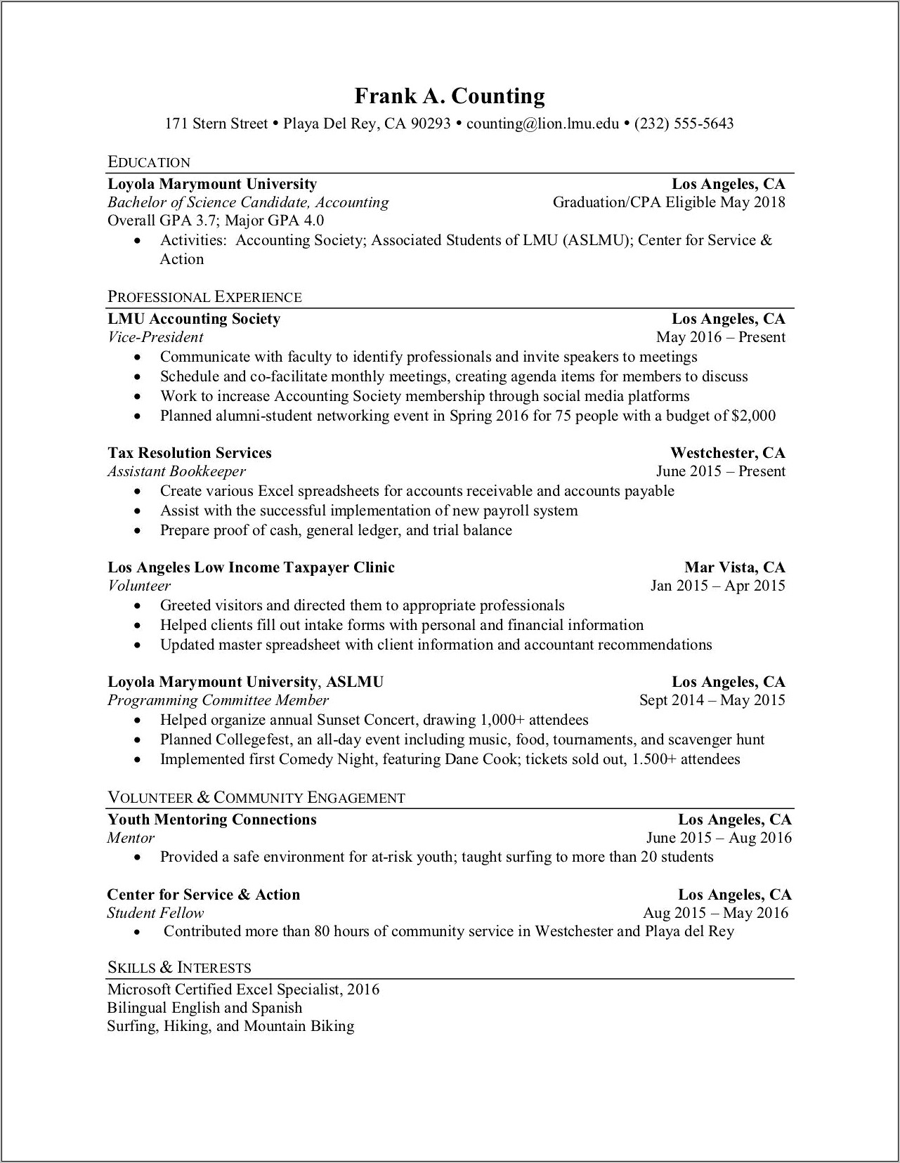 Resume Example For Youth Mentor