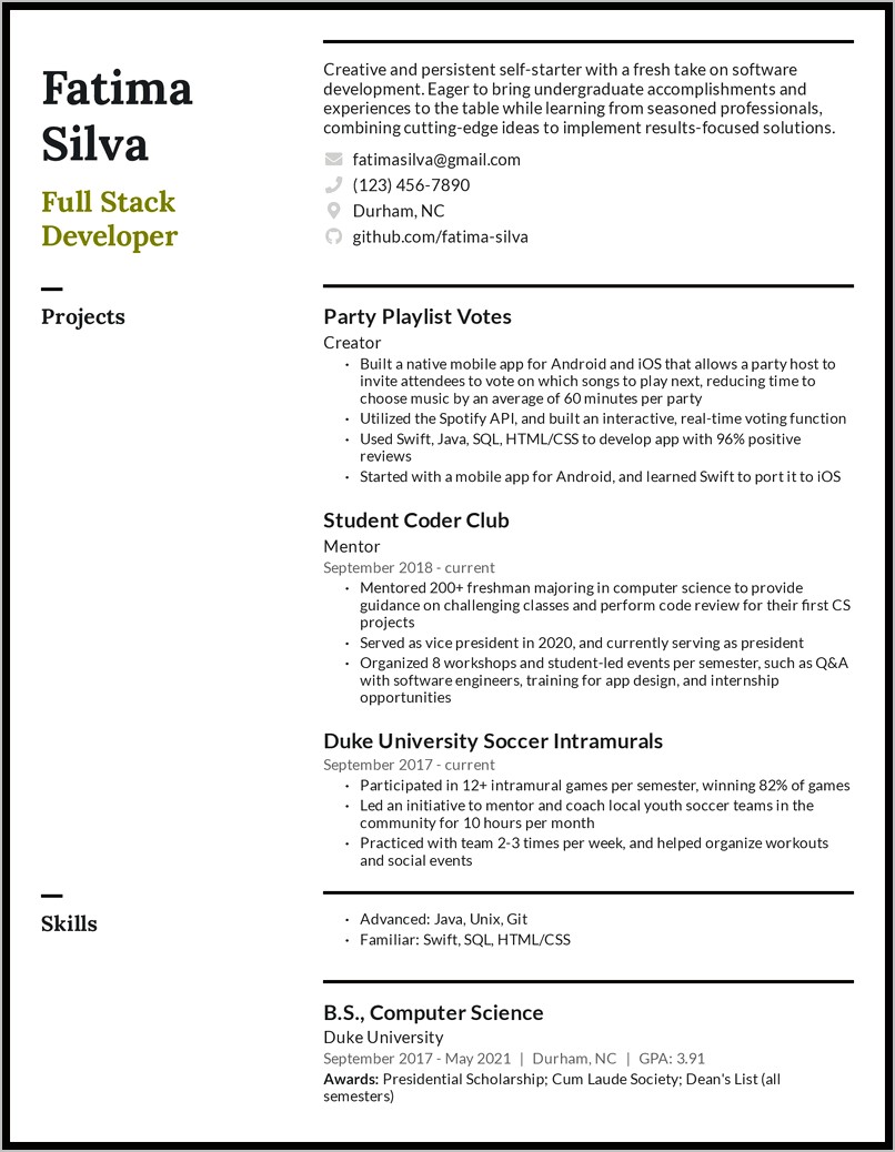 Resume Example Just Graduated College