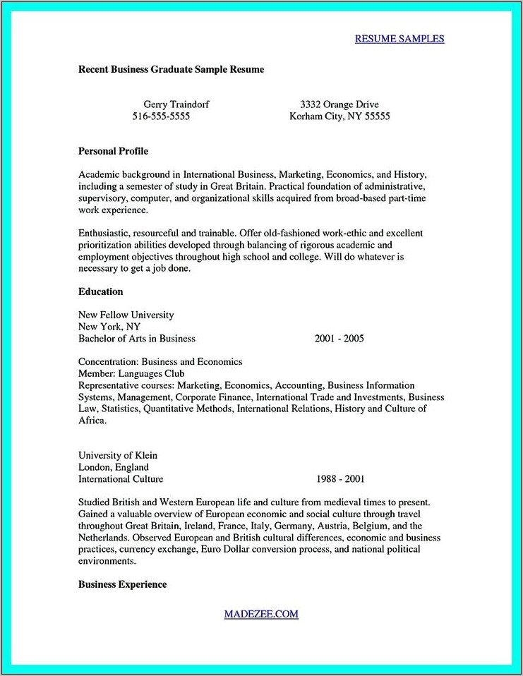 Resume Example No College Degree