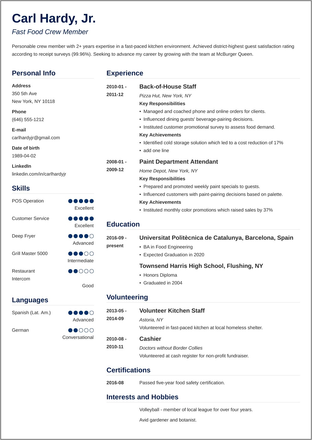 Resume Example With Fast Growth