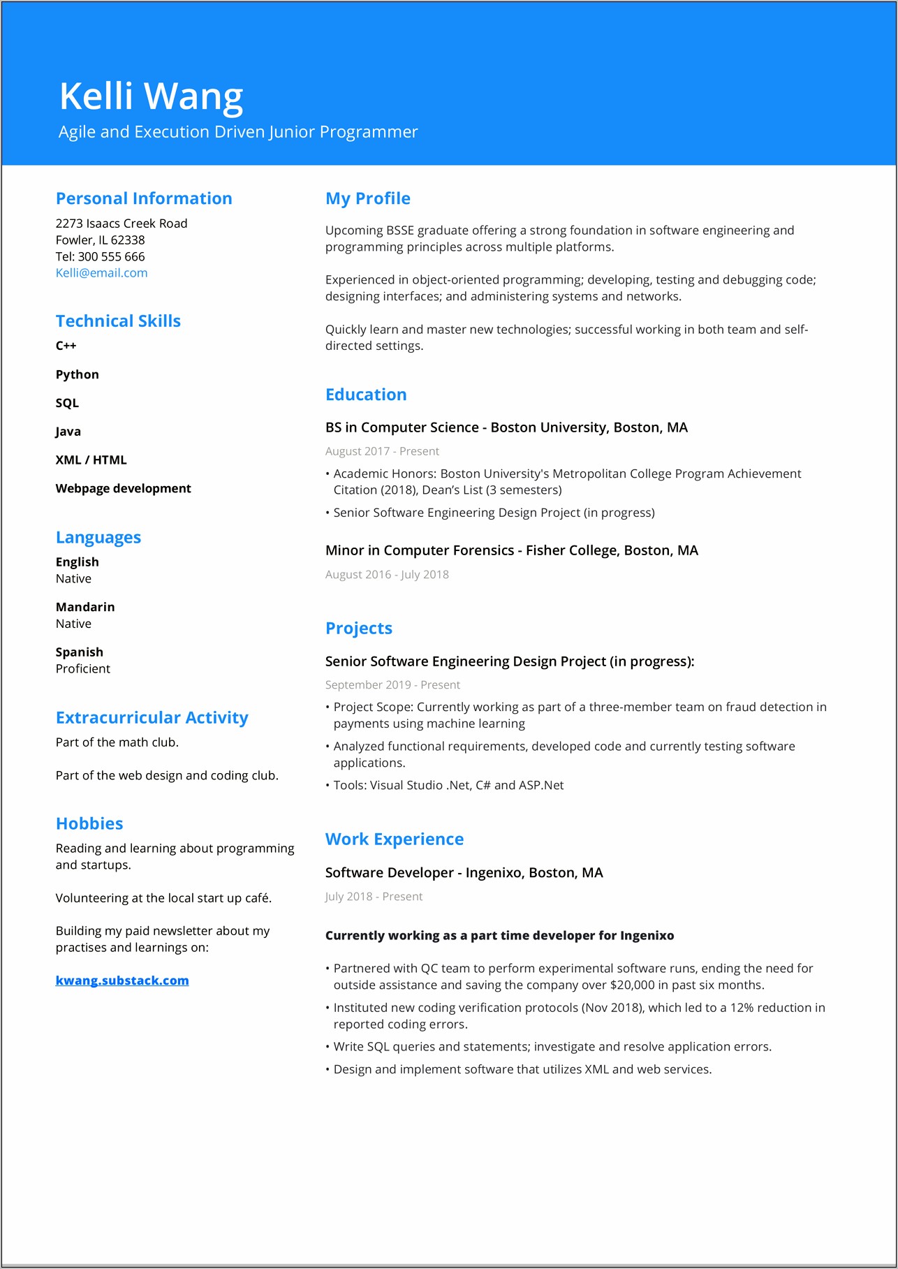Resume Example With No Experiences