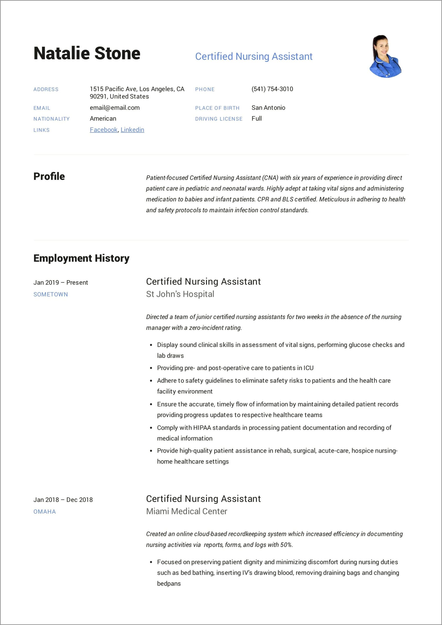 Resume Examples 2015 Nursing Assistant