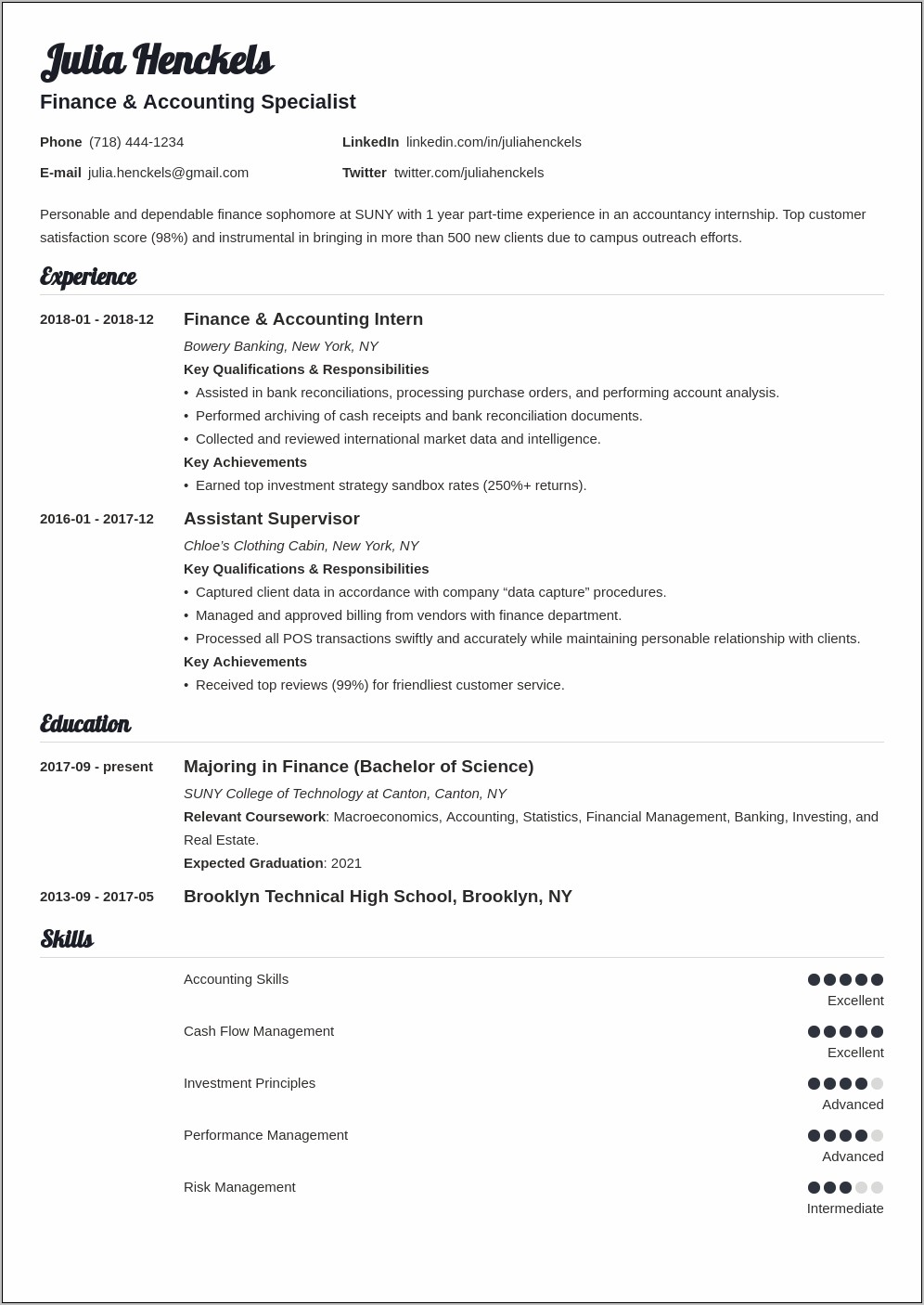 Resume Examples 2017 For Students