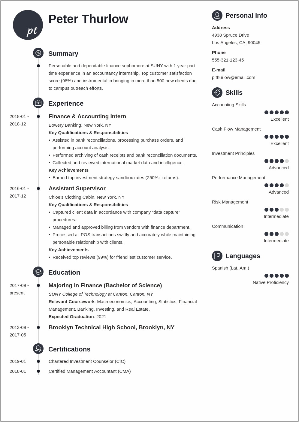 Resume Examples 2018 For Internship