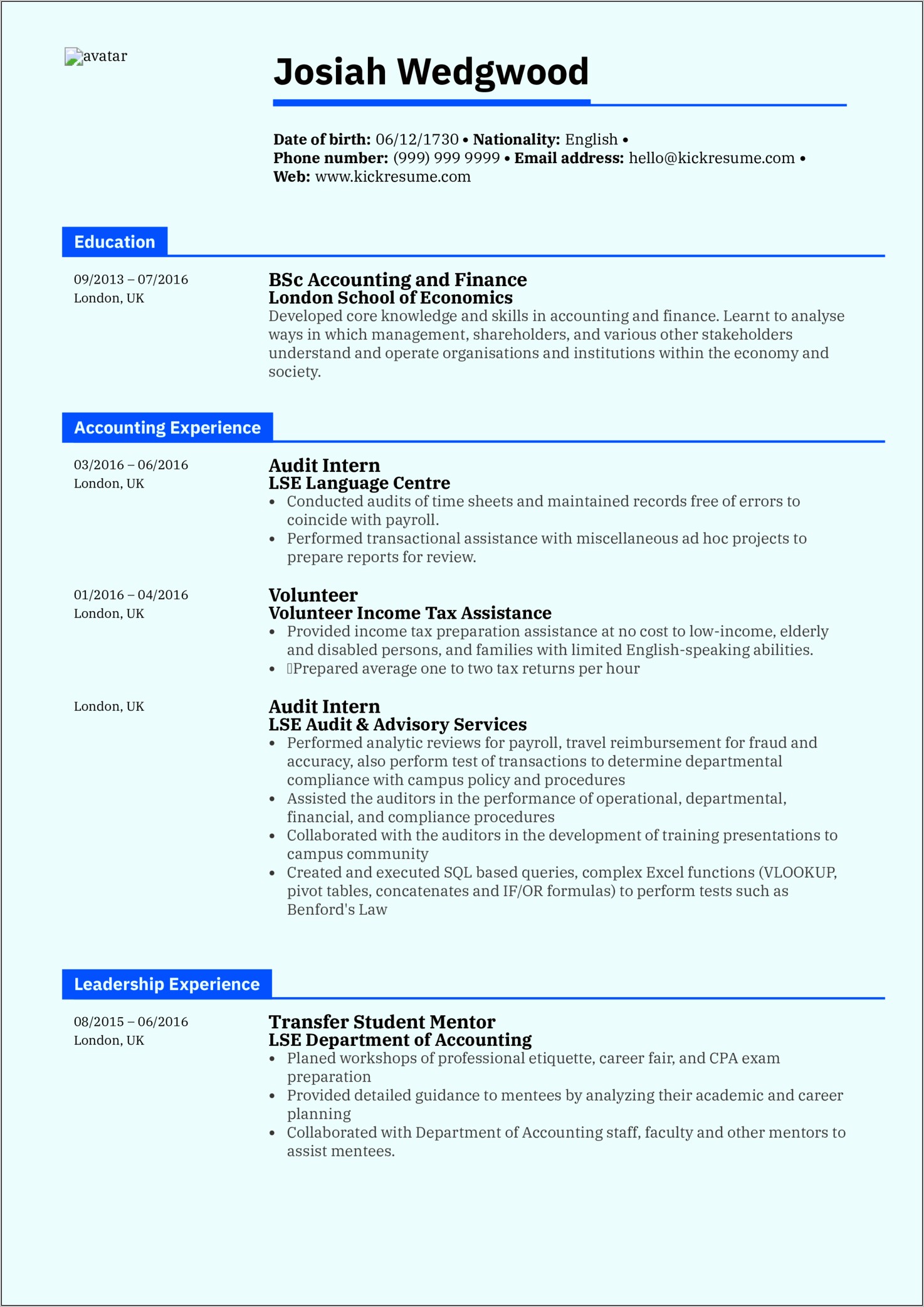 Resume Examples Accounting First Internship