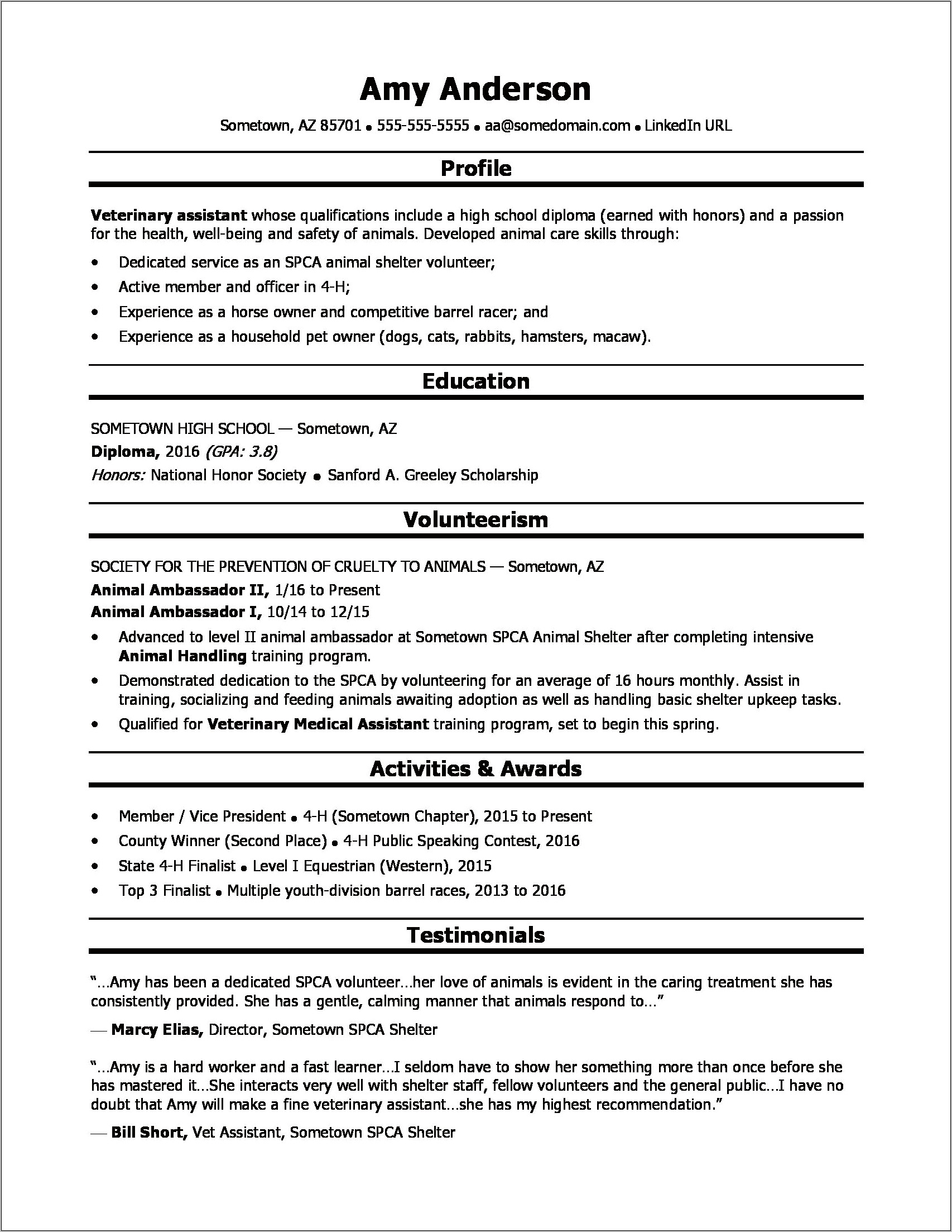 Resume Examples After High School