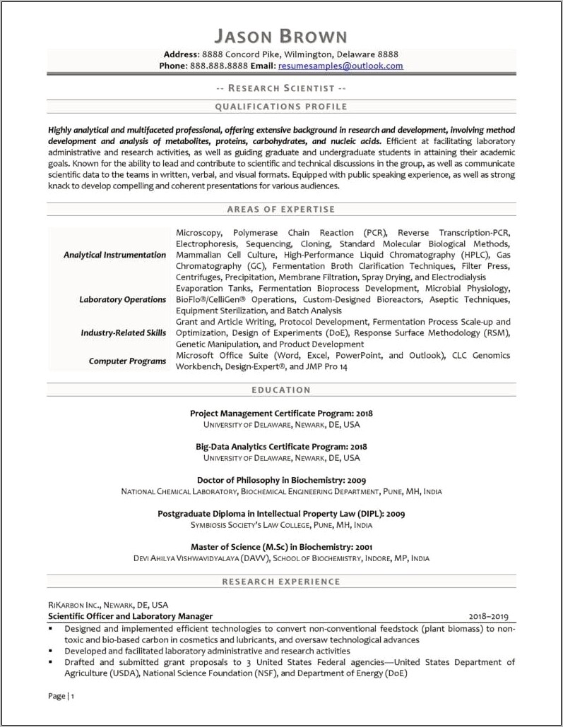 Resume Examples Areas Of Expertise