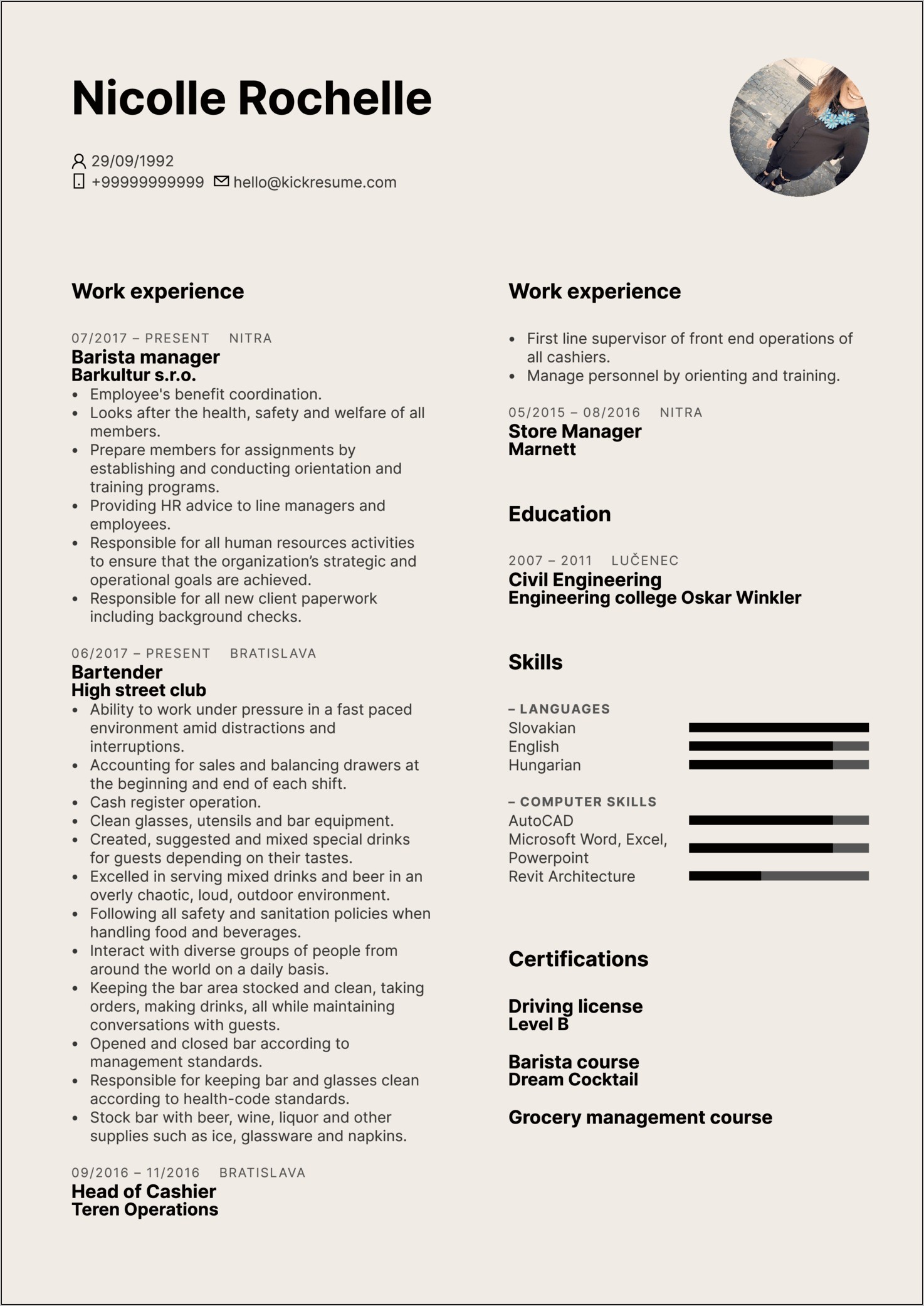 Resume Examples Coffee Shop Manager