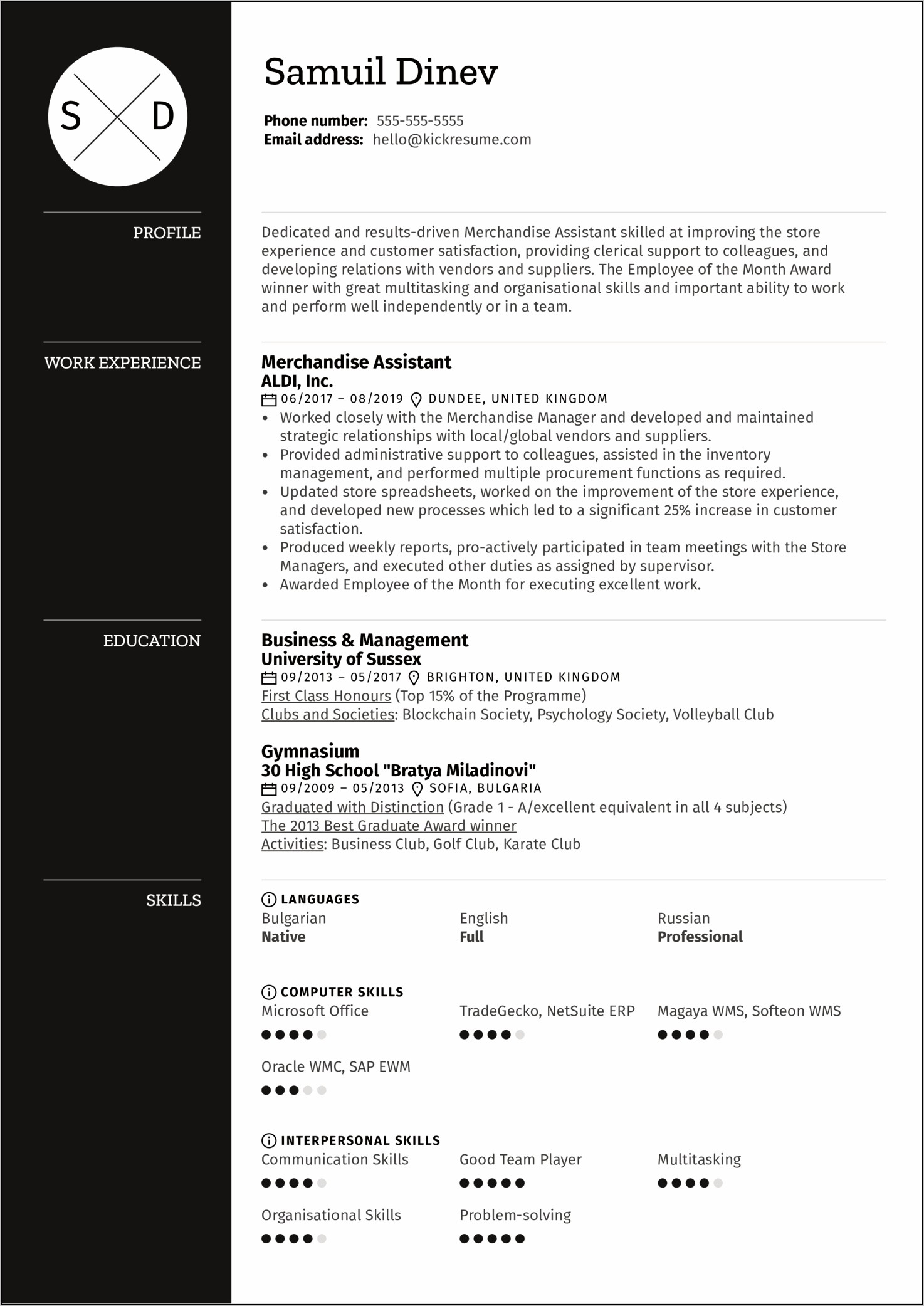 Resume Examples For A Merchandiser