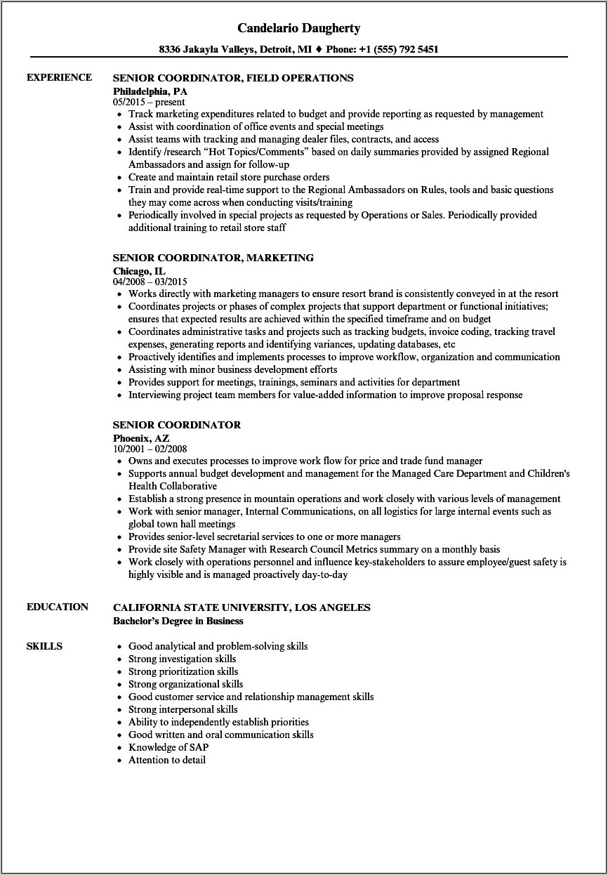 Resume Examples For Briefing Coordinators