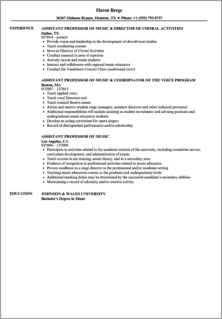 Resume Examples For Choir Director