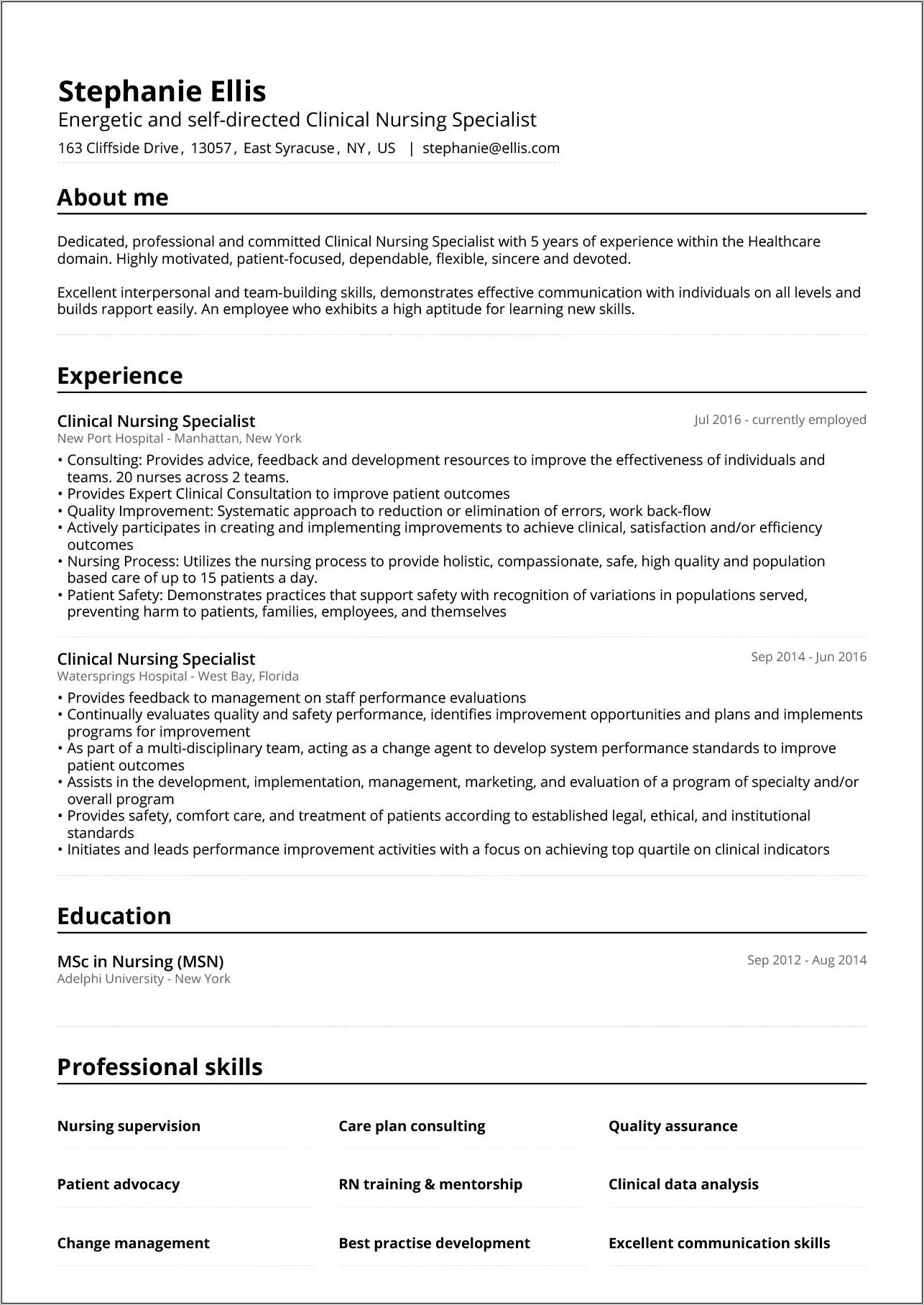 Resume Examples For Clinical Nursing