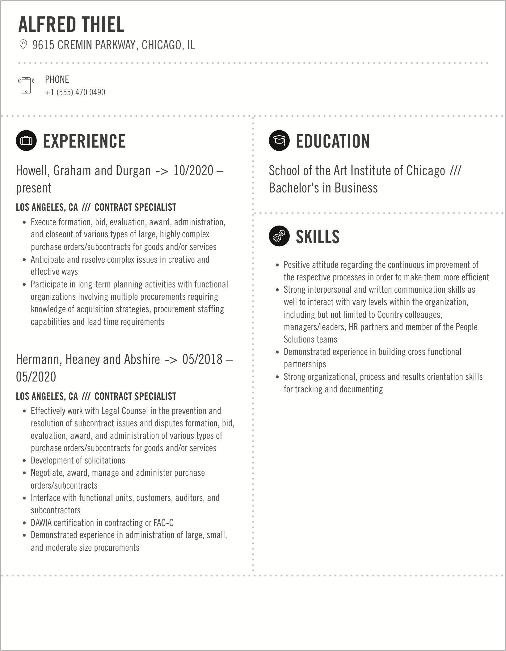 Resume Examples For Contract Specialist