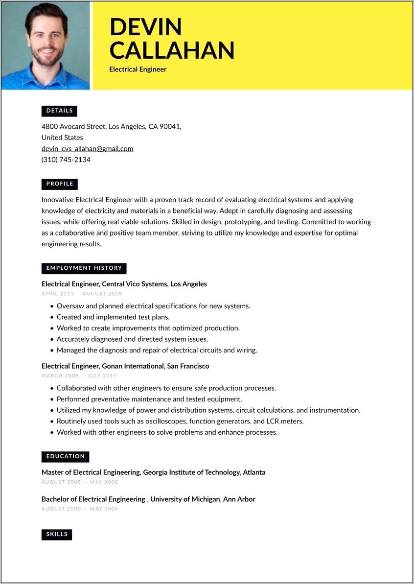 Resume Examples For Electrical Technician