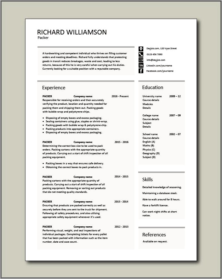 Resume Examples For Factory Jobs