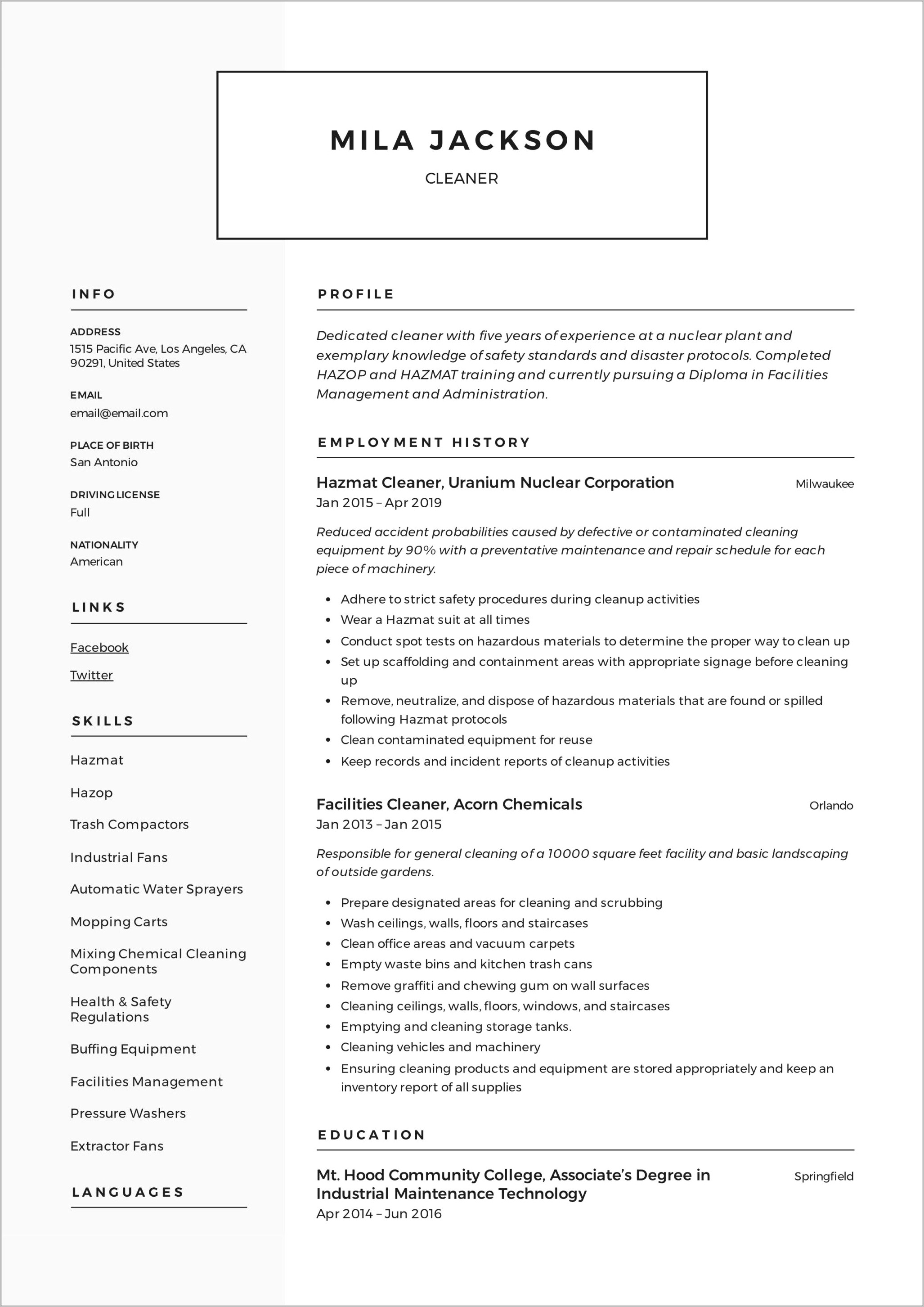 Resume Examples For Floor Tech