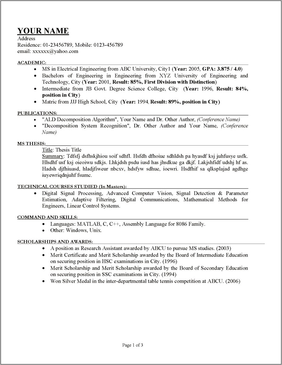 Resume Examples For Ga Position