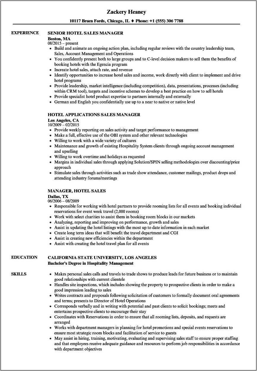 Resume Examples For Hotel Jobs
