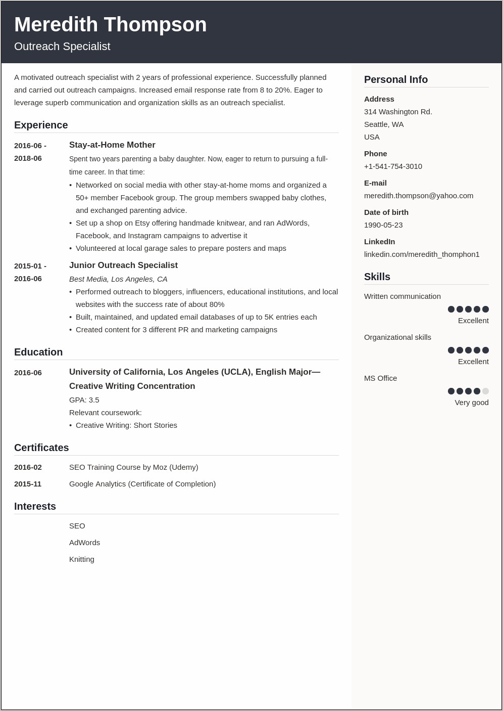 Resume Examples For House Wives