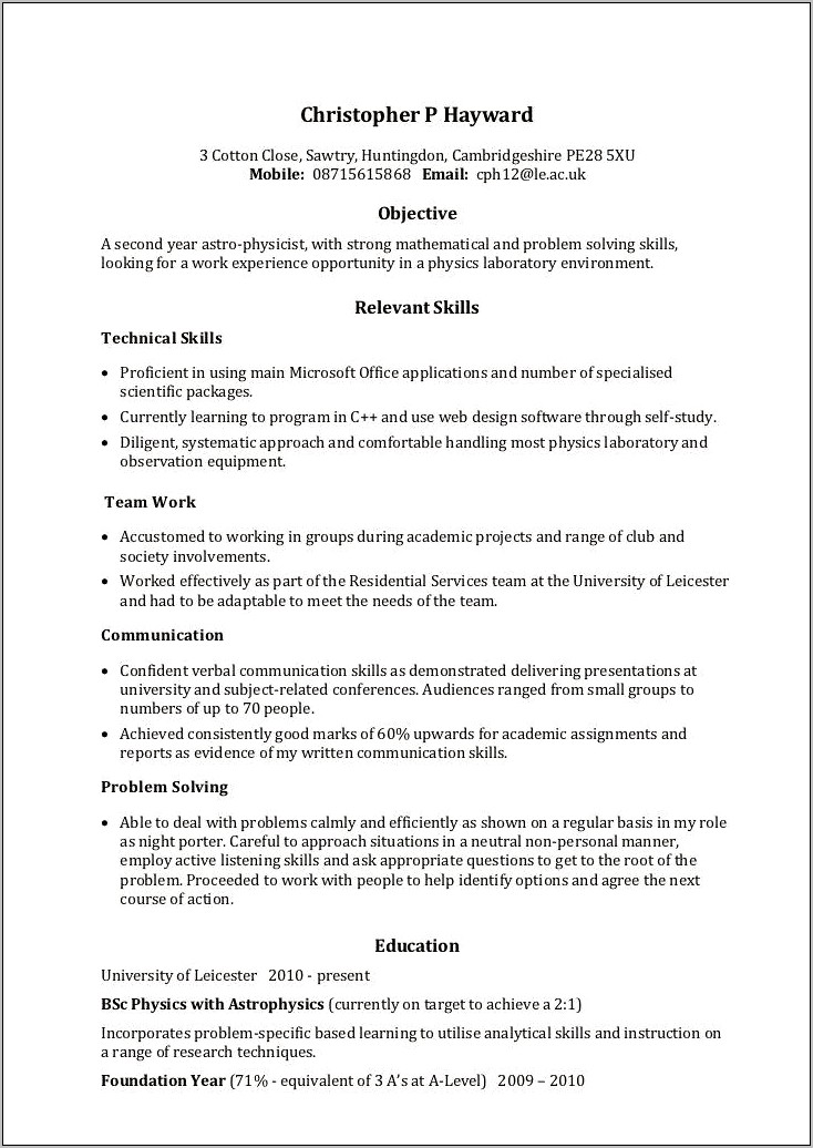 Resume Examples For Jobs Skils