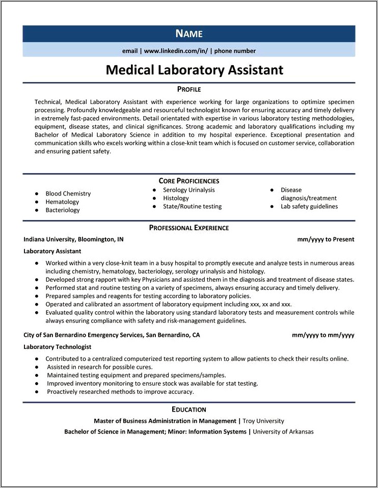 Resume Examples For Lab Assistant