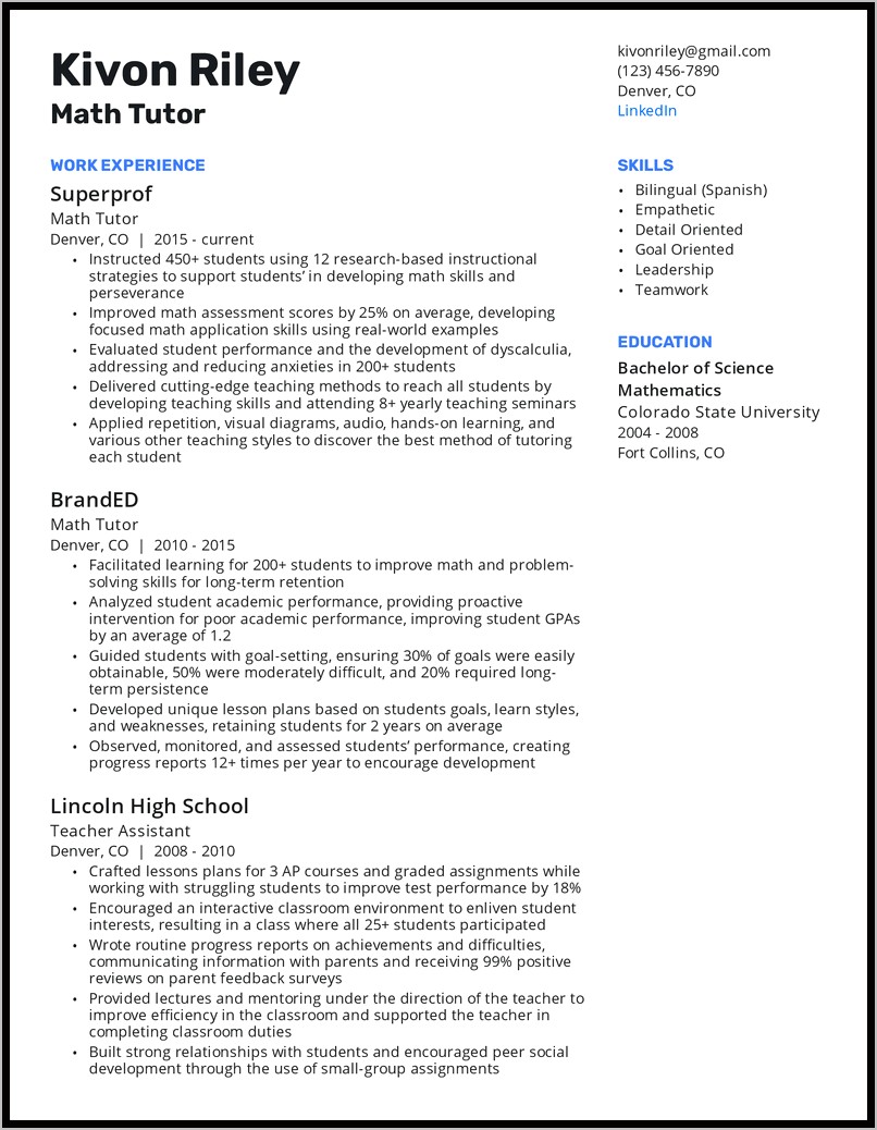 Resume Examples For Language Tutoring