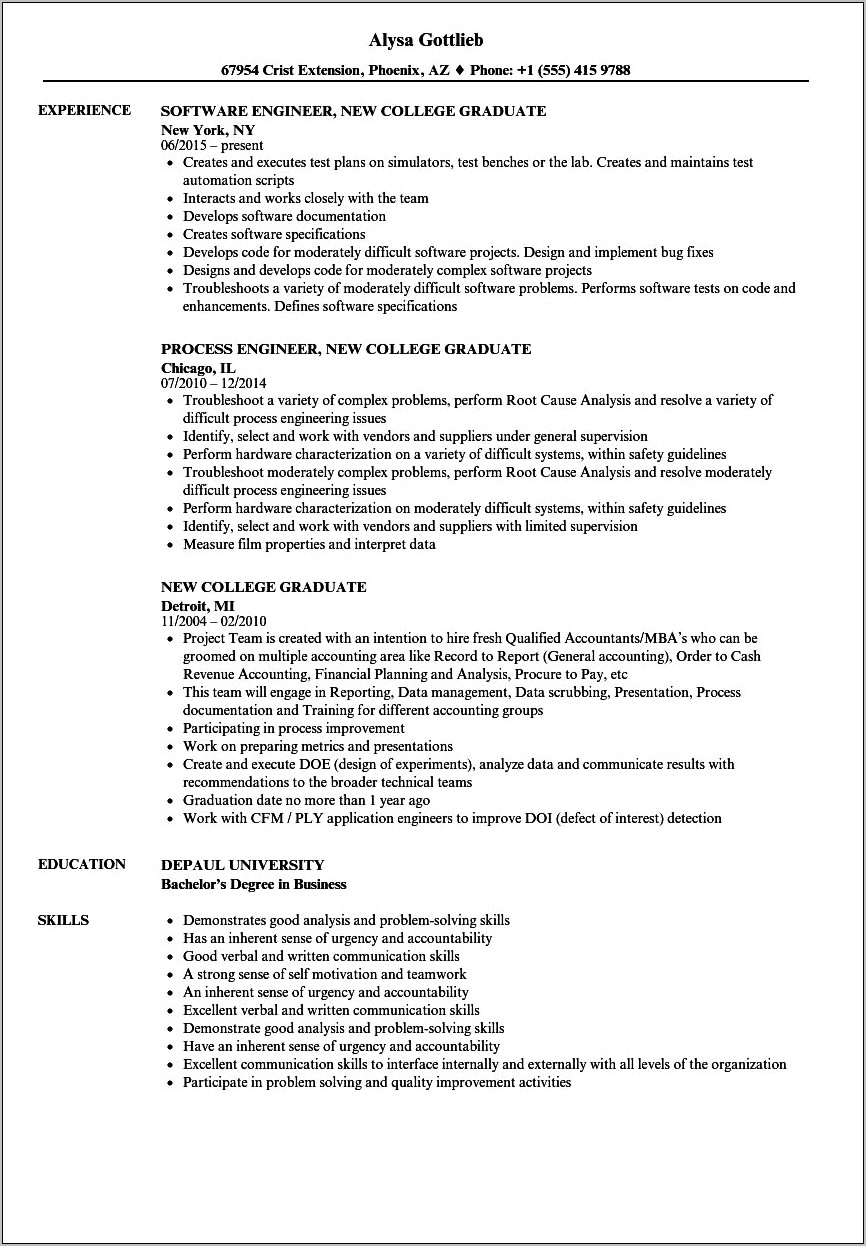 Resume Examples For New Gradsa