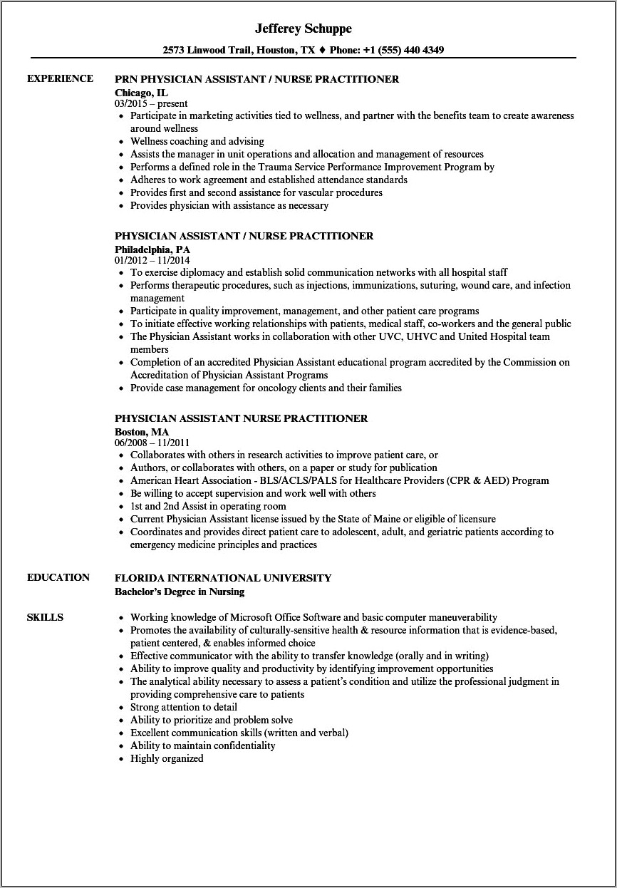 Resume Examples For Physician Assistant