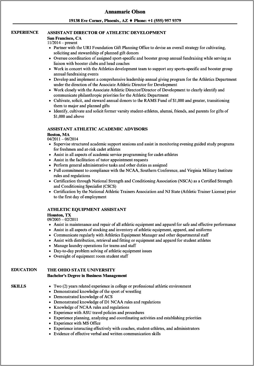 Resume Examples For Professional Athletes