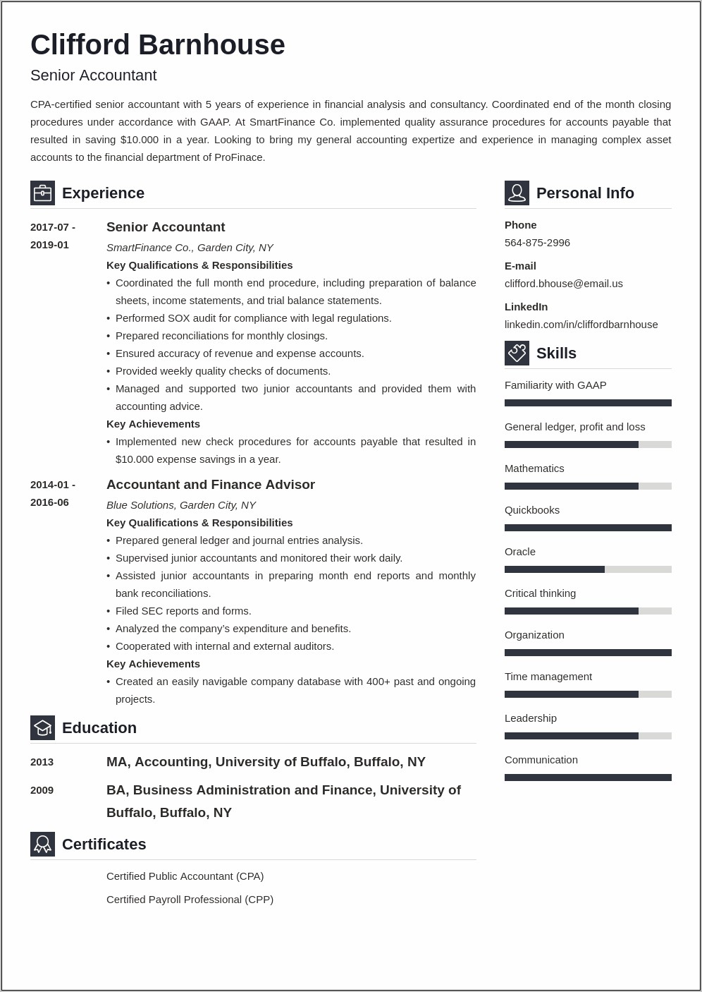 Resume Examples For Senior Accountant