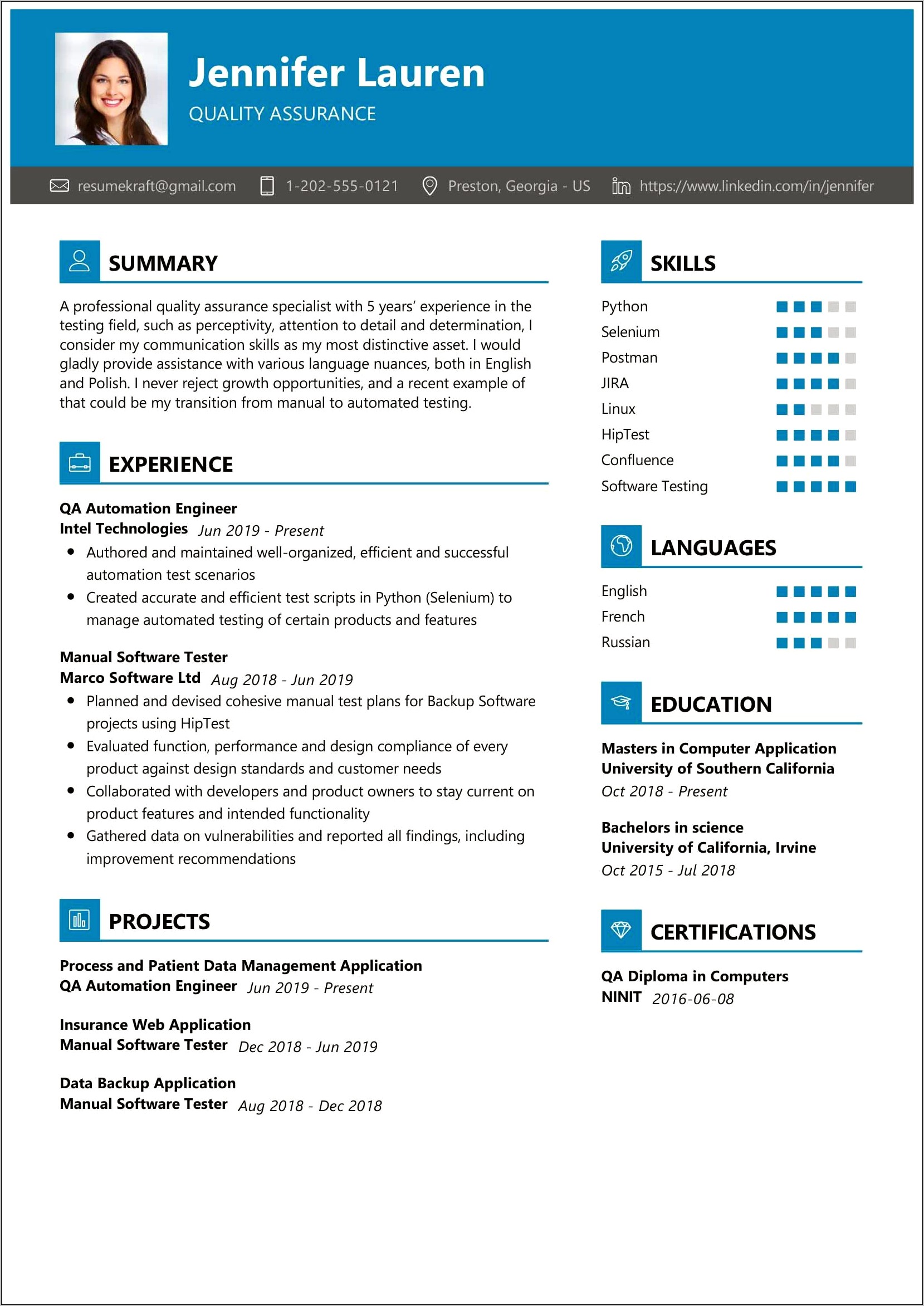 Resume Examples For Software Testers