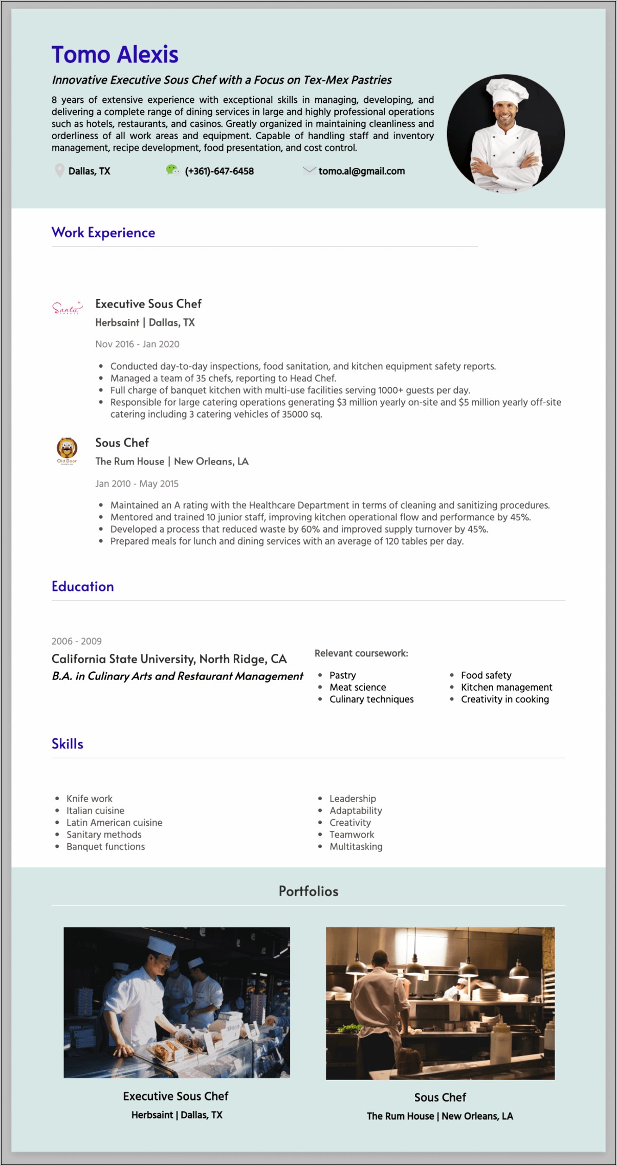 Resume Examples For Sous Chefs